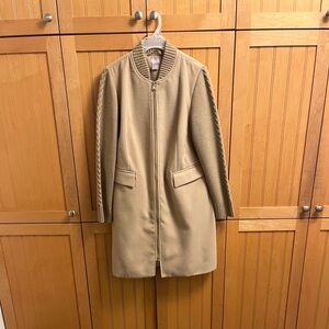 Classic Chico's Camel Coat with Ribbed Sweater Style Sleeves